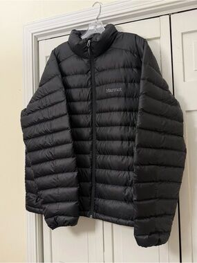 Marmot Down Puffer Jacket Mens XL Black Colorblock 700 Fill Zip Pockets